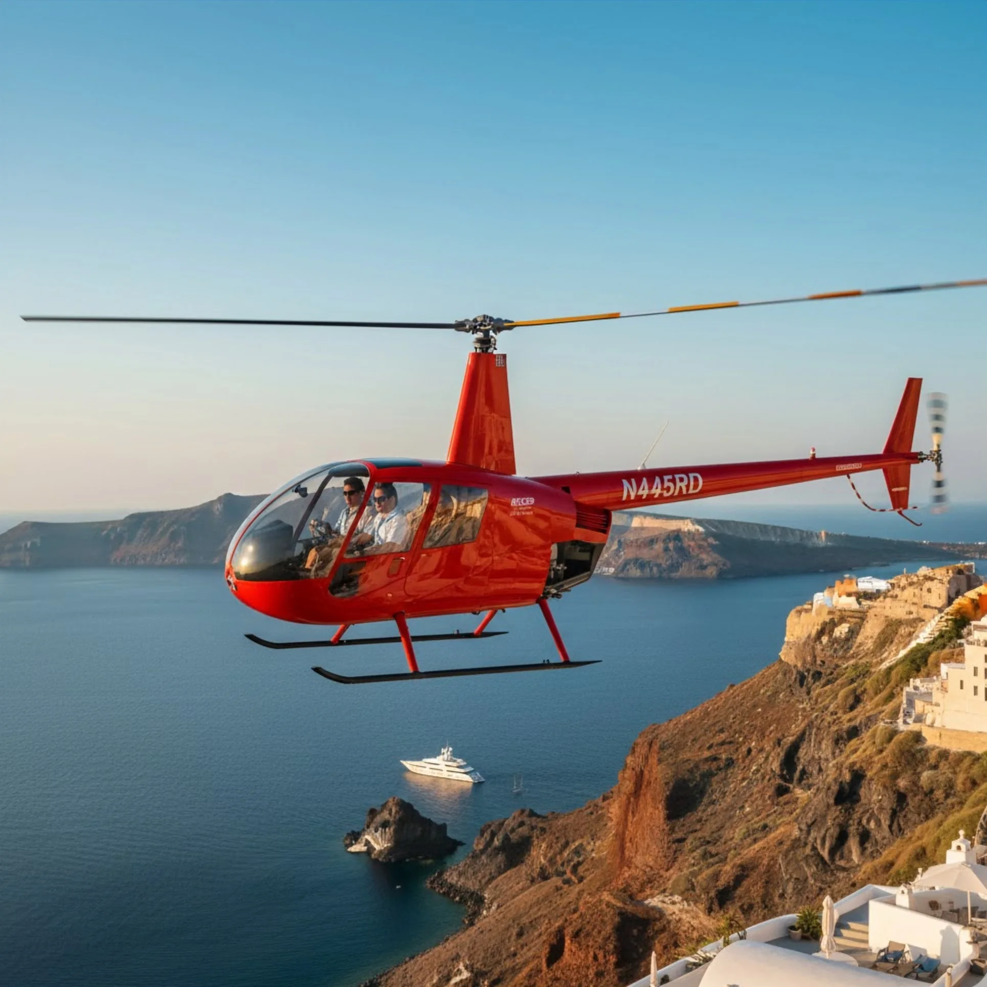 Вертолёт Robinson R44 для обзорных полётов над Санторини